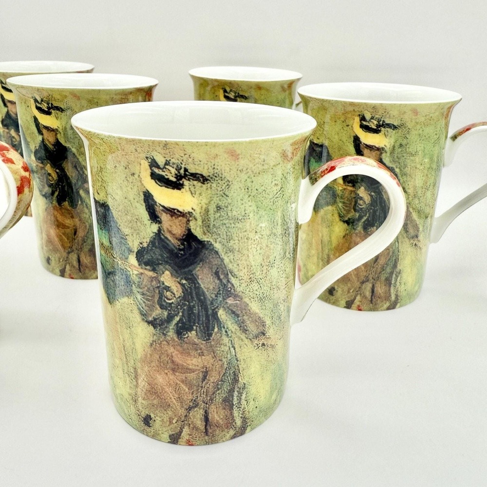Monet Impressionist Stechcol England Heath McCabe Bone China Mugs Set 6 Floral